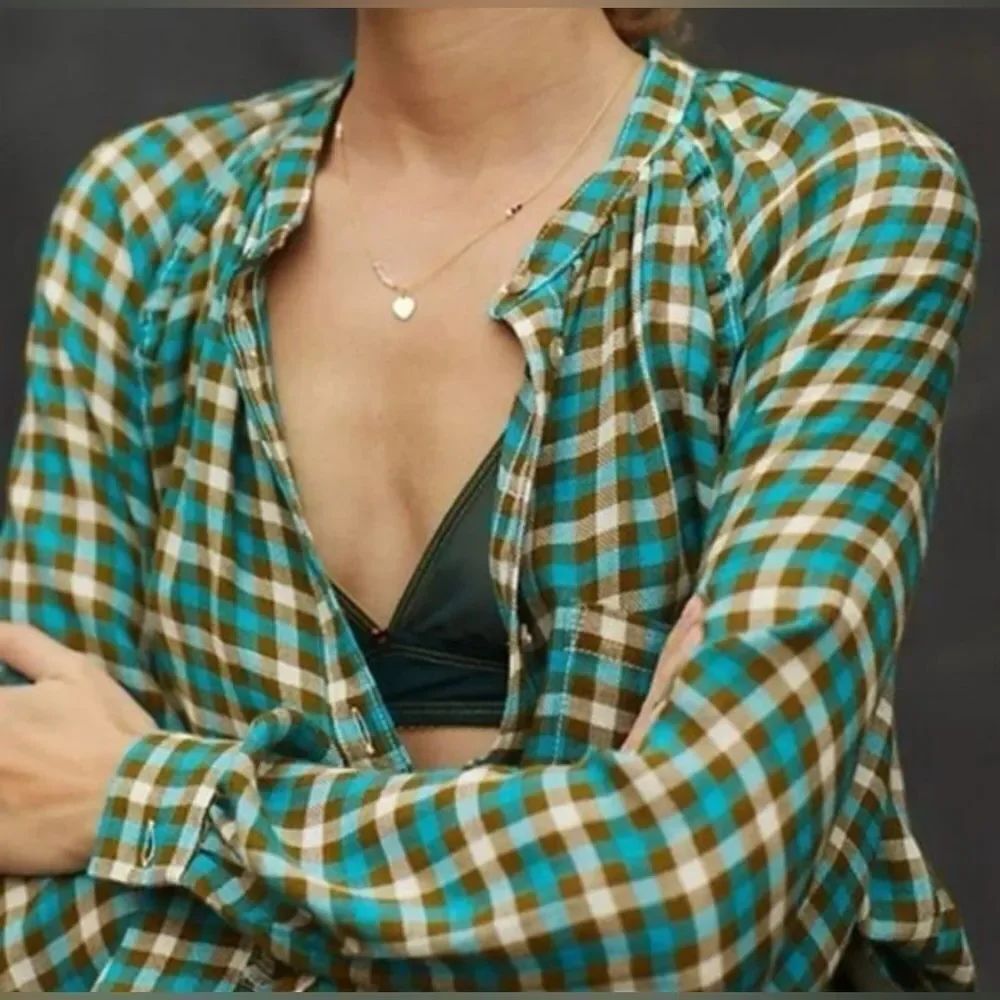 Pilcro by Anthropologie Breezy Button-Down Plaid Blouse Size S - Picture 2 of 4